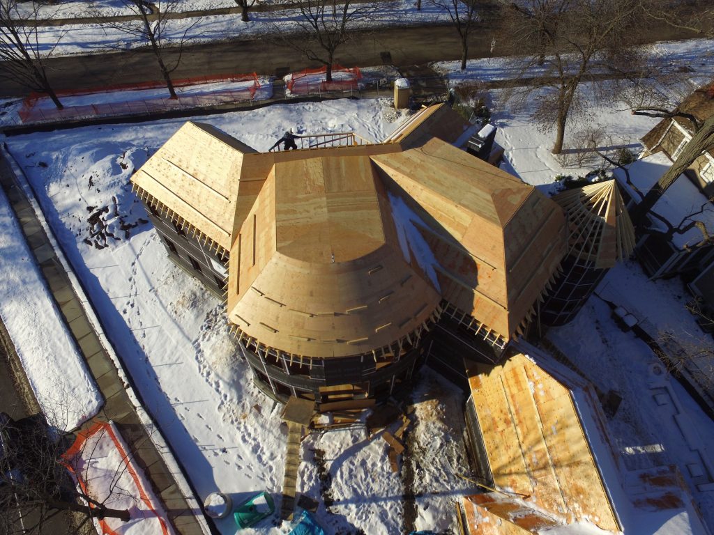 Aerial View of Custom Home After Framing is Finished